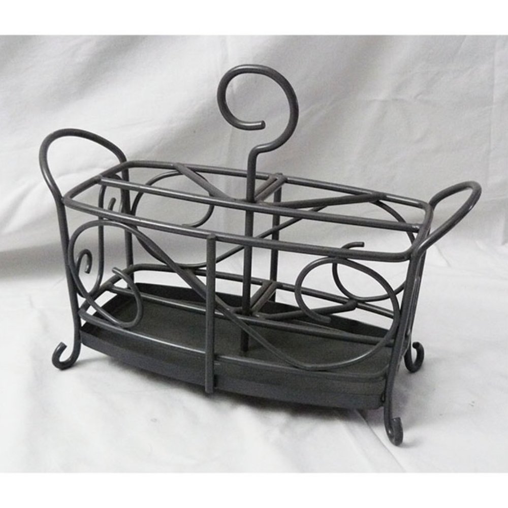 Picnic Caddy Metal Antique Gray - BBQs Cookout Organizer Silverware Napkins